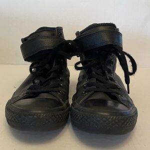 Women’s Black Leather High-Top Converse with Velcro Strap